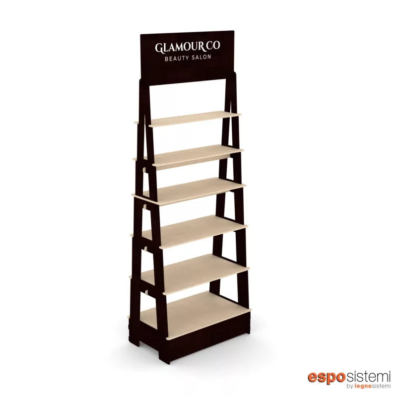 Espositore in legno 6 ripiani bifacciale